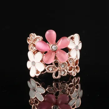 Smarte Opaler Blomst Hul Ring For Kvindelige Boheme Mosaik Rhinestone Rosa Guld Farve Legering Ring Kvinder Engagement Smykker