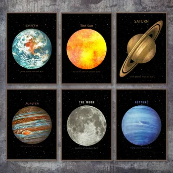 Planet Plads Jorden, Månen, Venus, Solen, Saturn Lærred Maleri Plakater og Prints Wall Art Moderne Billede til stuen Home Decor