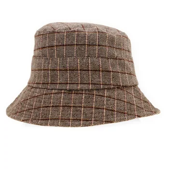 Vinter hat til kvinder nye ankom tykke uldne hat striber og plaid mønster hat varm furry efteråret spand hatte