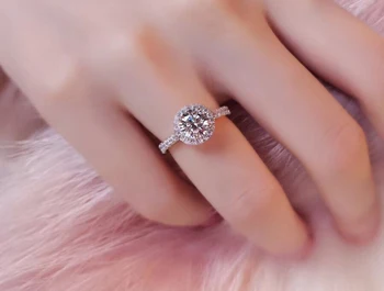 YANHUI Luksus 1 Carat Simuleret Moissanite Ringe til Kvinder Zircon CZ Engagement Bryllup Fine Smykker 925 Sterling Sølv Ringe