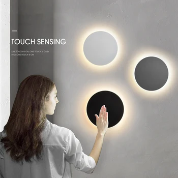 Touch Følsomme og Moderne væglampe, Acryl Runde Væg Sconce Sort Hvid Led-Væg Lys til Sengen Trappe Soveværelse Indretning