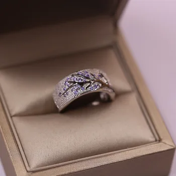 NYE 925 sterling sølv Ringe for Kvinder Smykker Enkel Blomst Design, Grøn, Lilla Blå CZ sølv Brude Wedding Ring Bijoux