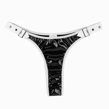 Kvinder Sexet Undertøj High Cut Wetlook Imiteret Læder Tanga G-Streng Justerbar Talje Spænder Micro Trusser Femme String Bikini Trusse