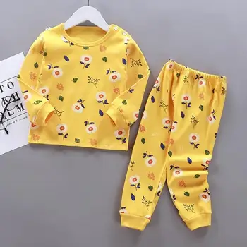 Kids Baby Sleepsuit Pyjamas Langærmet Tshirt Sæt Søde Tegneserie Casual Nattøj Små Drenge Pyjamas Sæt I Bomuld Pjs