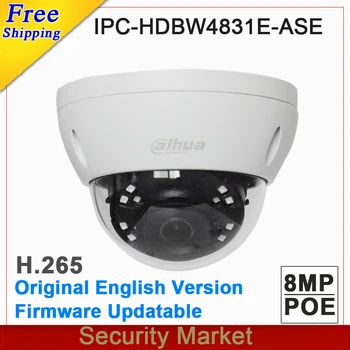 Original dahua engelsk version IPC-HDBW4831E-ASE 8MP POE IR mini dome netværkskamera CCTV IP-kamera med IK10 IP67 Mic bygget i