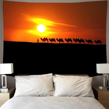 Sunset ørken landskab kamel tæppe pyramide stor kunst gobelin psykedelisk væggen hænger strand håndklæde polyester fiber tynd yoga