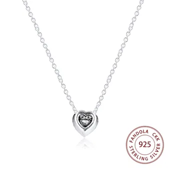 Ægte 925 Sterling Sølv Halskæde Mousserende Hjerte Vedhæng Halskæder til Kvinder Bryllup Mode Smykker Accesorios Mujer