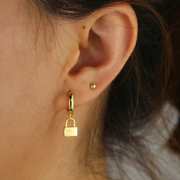 Guld fyldt almindelig lås charme øreringe smykker enkle, klassiske dingle drop øreringe til kvinder