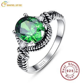 BONLAVIE 925 Sølv Ringe 4.35 Ct Runde Smaragd Ring Twisted Ring Smykker Luksus Modetøj til Kvinder