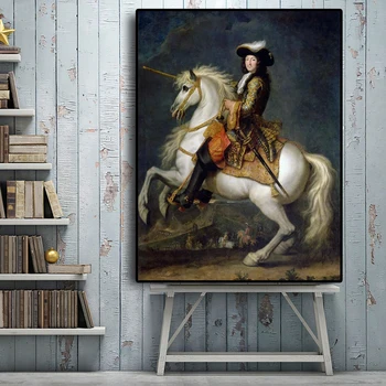 Den franske konge Louis XV med Hest Stående Olie Maleri på Lærred Plakater og Prints Skandinavisk Kunst Væggen Billede til stuen
