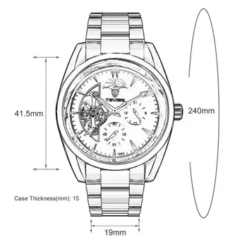 TEVISE 795a Business Stil Mænd Hule Mekanisk armbåndsur Nål Kalender Vandtæt Rustfrit Stål Armbåndsur