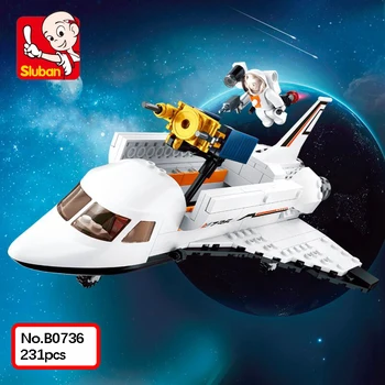 Sluban B0736 Rum Eventyr Transport Fly Astronaut Køretøj DIY 3D-Model Mini-byggeklodser Mursten Legetøj for Børn, ingen Box