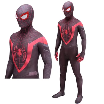 PS5 I Vers Km Morales Kostume Halloween Cosplay Superhelt Bodysuit Zentai Buksedragt Disfraces De Halloween Voksne/Børn