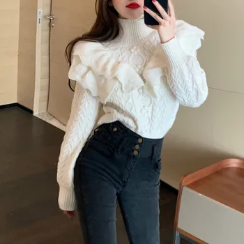 Ezgaga Sweater Kvinder Jumper Rullekrave Slank Outwear Basic Langærmet Flæser Strikket Toppe Koreansk Mode Streetwear Pullover