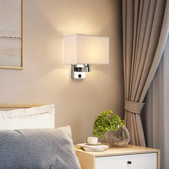 Moderne og kreative Hotel seng, væg-lampe på off-knappen lyse soveværelser wall light mode klud stof belysning fastholdelsesanordningen