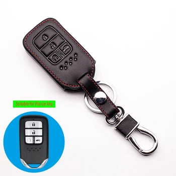 Hot salg i Ægte Læder Bil Fjernbetjening Nøglering Dække Sagen Taske til Honda 2016 2017 CRV Pilot Accord Civic Fit 4 Knapper Smart Key