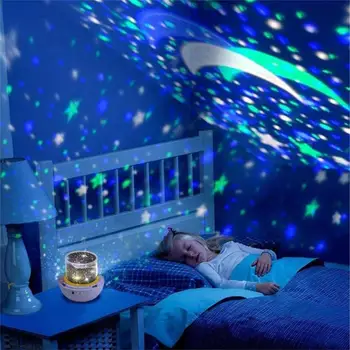 Stjerneklar Himmel Projektion Lampe Batteridrift Roterende Seng, Nat Lys Projektor Lampe Farverige Børn I Hjemmet Indretning
