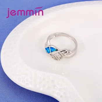 925 Sterling Sølv Ringe For Kvinder/Mænd, Bryllup, Engagement Smykker Hule Ud Blå Ild Opal Part Fingerring Til Kvinder