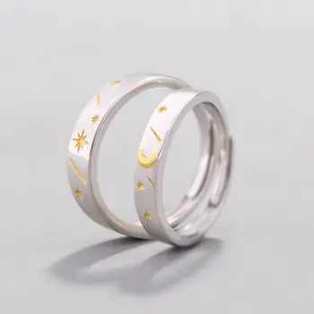 Silvology 925 Sterling Sølv, Originale Star Månen Justerbare Ringe Kvindelige Kreative Elegant Tekstur Ringe Til Kvinder Fine Smykker