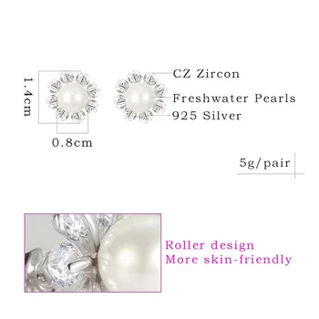 Blomst hvid naturlig store perler sølv stud øreringe zirconia Dame øreringe i fine smykker 925 sterling sølv 2019 mode