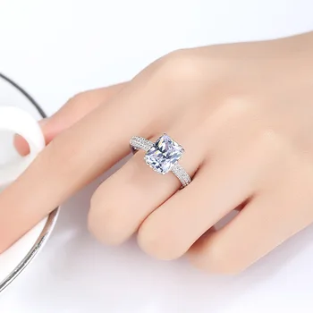 Bryllup Band Mode Smukke Rektangulære Crystal Ringe, Smykker 925 Sølv Engagement Forslag Ring for Kvinder Tilbehør