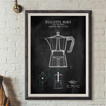 Kaffekande Patent Plakater og Prints Bialetti Moka Plakat Og Plan Kunst Billedet Lærred Maleri Køkken Væg Kunst, Indretning