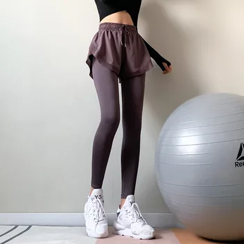 Kvinder Højtaljede Yoga Bukser falske 2 I 1 to stykker Problemfri Leggings Høj Elastisk for Trænings-og Kører Øvelse Tights Leggins