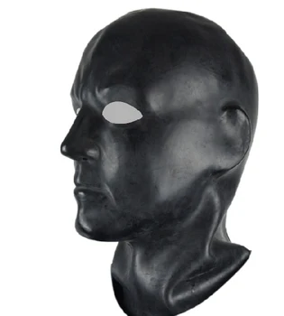 Skimmel 3D-Sort latex menneskelige maske, hætte åbne øjne fetish hætte