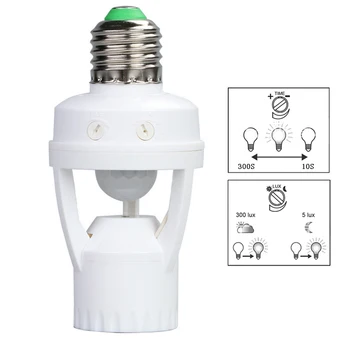 PIR bevægelsesføler Sokkel E27 Converter Ampul Led E27 Intelligent Light Lampe Base Pære Skifte AC100-240V