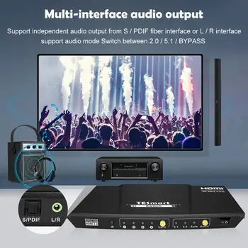 TESmart 4K 1x4 HDMI Switch Port 4 In / 1 Out HDMI Switcher HDCP 2.2 Høj kvalitet Ultra HD Med IR Fjernbetjening HDR 10 S/PDIF-L/R audio