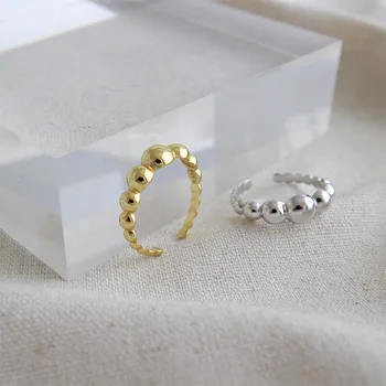 Peri'sBox Små Perler, Poleret Guld Ringe Cirkel Geometriske Ringe til Kvinder 925 Sterling Sølv Minimalistisk Ring Justerbar 2020