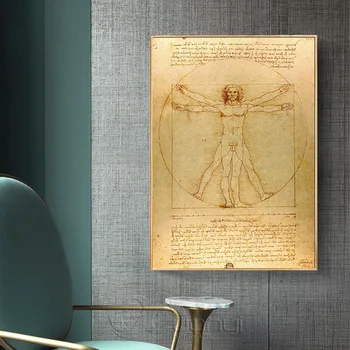 Klassisk Berømte Vitruvianske Mand Undersøgelse af Proportioner, Af Leonardo Da Vinci, Plakat Print Væg Kunst, Lærred Maleri Hjem Dekoration