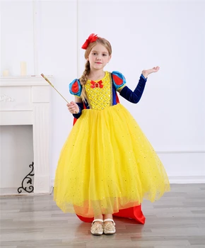 Efteråret Jul Piger Prinsesse Snehvide Kjole Børn Gul Ceremoni Bebe Kjoler Fantasia Infantil Kid Cosplay Kostume
