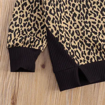 Toddler Spædbarn Leopard Patchwork Sweatshirts Baby Pige Dreng Afslappet med Lange Ærmer Rund Hals Ribbet Pullover Jumpere Top 1-6Y