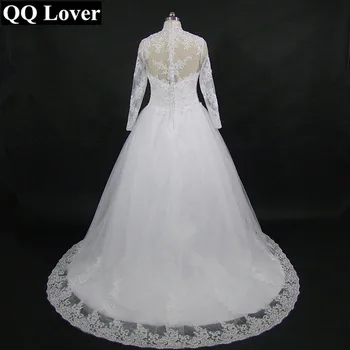 QQ Elsker Høj Hals Lange Ærmer Lace Wedding Dress 2019 Bryllup Kjoler skræddersyet Vestido De Noiva