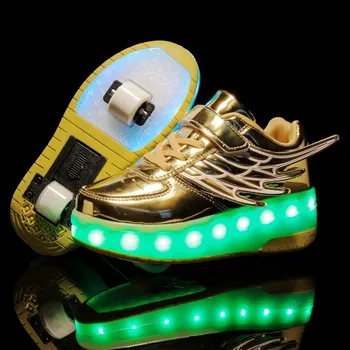 To Hjul Lysende Sneakers USB-Opladning Led-Lys Roller Skate Sko til Børn Sko Drenge Piger Sko Lys Op