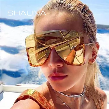 SHAUNA Oversize Halv Frame Brand Designer Ét Stykke Goggle Solbriller UV400