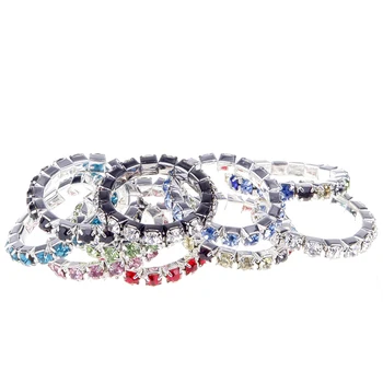 10stk/Indstille Mode Elastisk Ring Smykker Kvinder Sølv Farve Krystal Rhinestone Ringe Sæt Bryllup Tilbehør justerbar ring