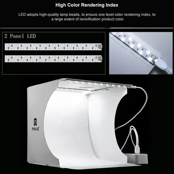 PULUZ Folde Lightbox Fotografering Foto Studio Softbox 1/2-Panel, LED-Lys, Blød Boks Foto Baggrund Kit lyskasse til Kamera