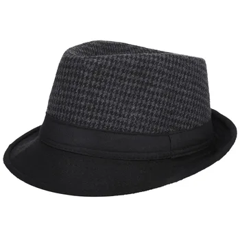 FS Herre Fedoras Sort Panama Mode Hat Efterligne Uld Mandlige Gangster Trilby Cap Afslappet Part Wide Brim England Style Jazz Hatte