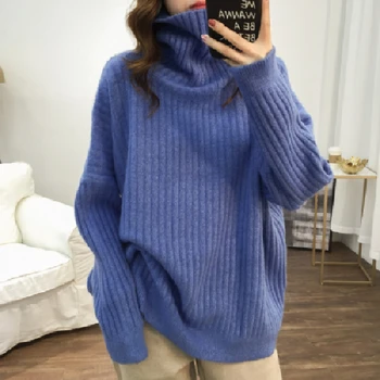 2020 Vinter Nye koreanske Version Kvinder Turtleneck Sweater Hoodie Varm Pullover, Casual Løs med Skulder Ærmer Termisk Sweater