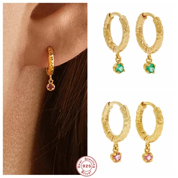Aide 925 Sterling Sølv, Guld, Klar Grøn Pink Zircon Vedhæng Øreringe Til Kvinder Gave Piercing Ohrringe Part Fine Smykker
