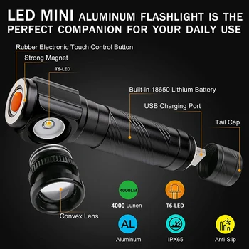 Genopladelige Multi-function-LED Lommelygte Indbygget batteri USB-oplader Med magnet For natten riding nat fiskeri, camping