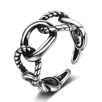 Hamp Reb Retro Ring Koreanske 925 Sterling Sølv Kreative Åbne Fælles Finger Ring Hale Smykker