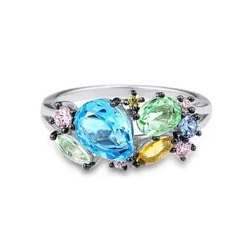 SANTUZZA Sølv Ring For Kvinder 925 Sterling Sølv Skinnende Multi-Farve Perle Sten til Kvinder Elegant Party Mode Smykker
