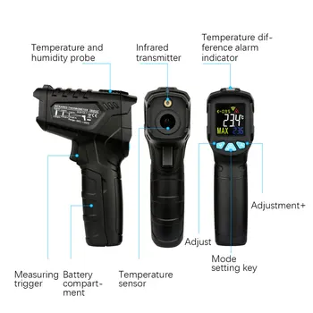 Infrarød Termometer Ikke-Kontakt Temperatur Meter Pistol Håndholdt Digital LCD-Industrielle Udendørs Laser Pyrometer IR Termometer