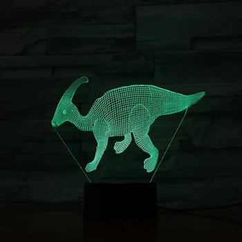 3D-Lampe Atmosfære batteridrevet Dinosaur Parasaurolophus Farve Skiftende Fantastisk Ferie Moderne Gave LED Nat Lys Lampe