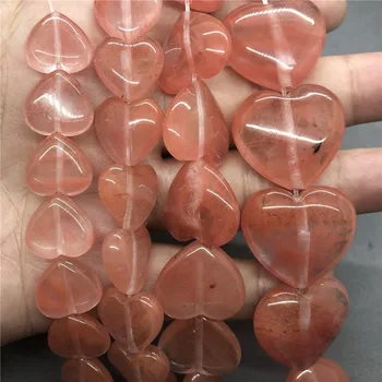 Glas Cherry Kvarts Kærlighed Form Perler Naturlige Diy Armbånd Halskæde 4 Størrelsen