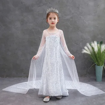 Frosne 2 Fancy Prinsesse Elsa Dress Up Jul Karneval Piger Hvid Elsa Kostume Børn Pailletter Bryllup Kjoler Cosplay Tøj 8