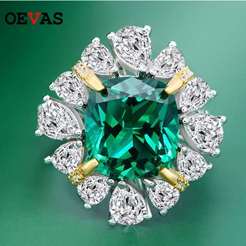 OEVAS Vintage 8ct 10*11MM Emerald Lab Moissanite Bryllup Engagement Ring 925 Sterling Sølv Fine Smykker Ringe Drop Shipping